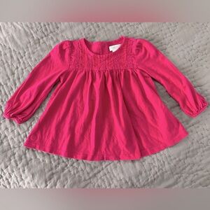 Ralph Lauren Bright Pink Long Sleeve Blouse Lace Embroidery 100% Cotton 18 Month